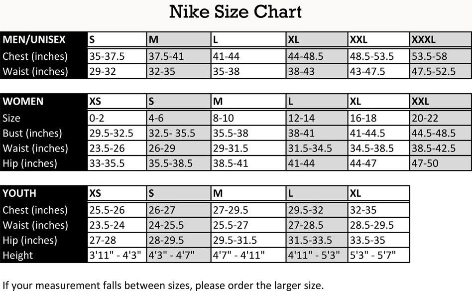 Nike Jersey Size Chart